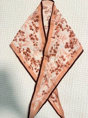 Aritzia Peach and Brown Floral Silk-Feel Neck Scarf